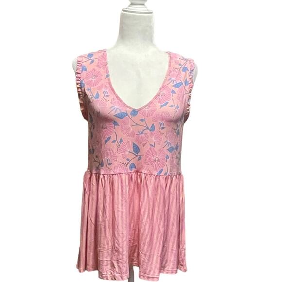 Matilda Jane Tops - Matilda Jane NWT Size Medium Pink Floral Solid Sleeveless V Neck Blousen Top